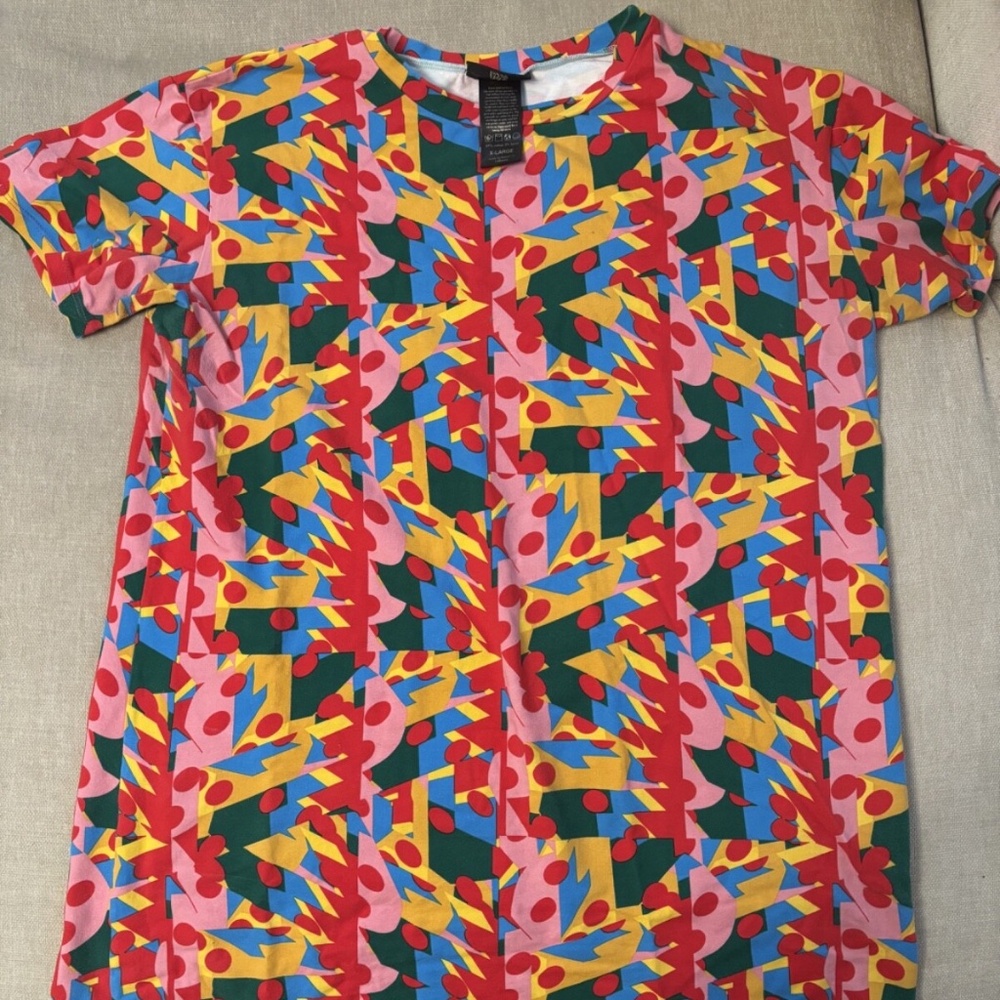 Nooworks Macarena Tee Dress Colorful Print Cotton Stretchy Mini Size XL